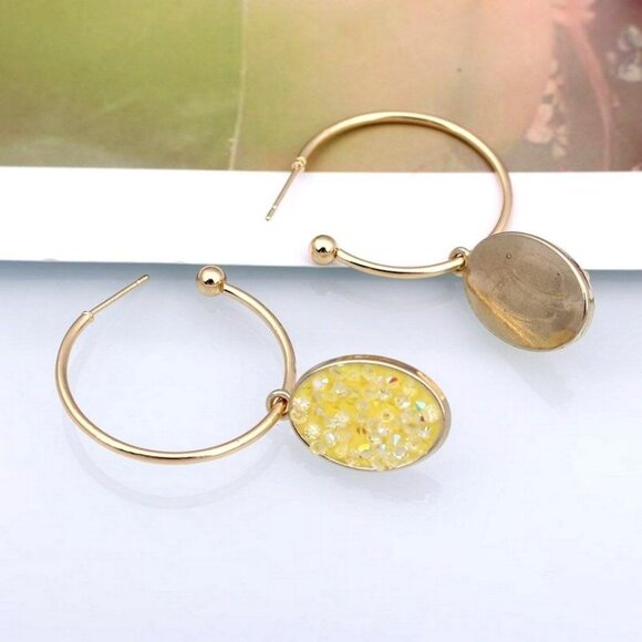 Peyton Sparkles Sweet Yellow Oval Sugar Crystal Drop Hoop Earrings Gift Packaged - Picture 3 of 9